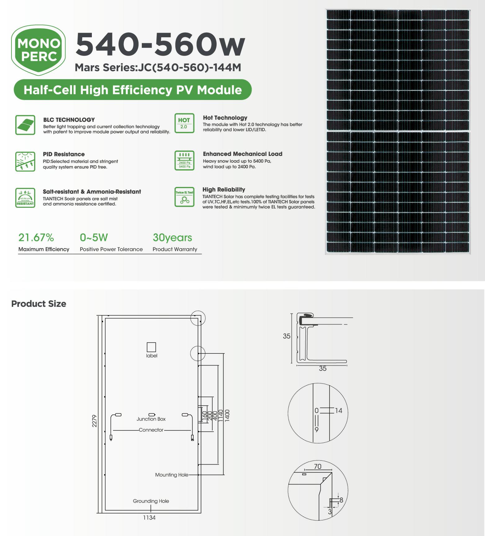 550Watt Half Cut Perc Panel